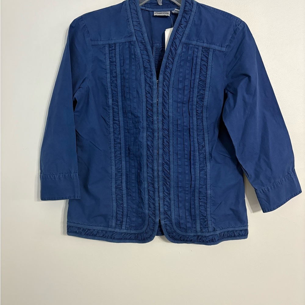 Chico’s Blue Detailed jacket/Blouse 3/4 sleeve NWT SIZE Small
